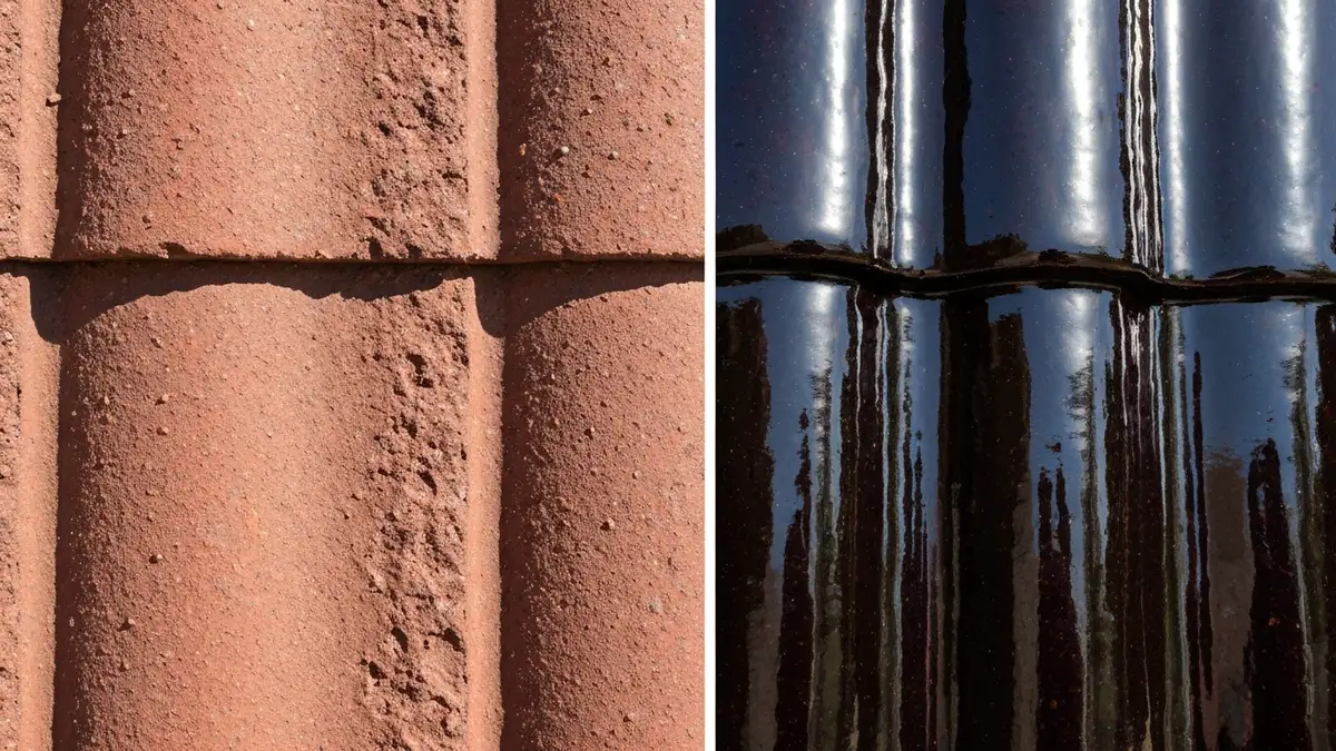 Porównanie dachówki angobowanej i glazurowanej na dachu ceramicznym