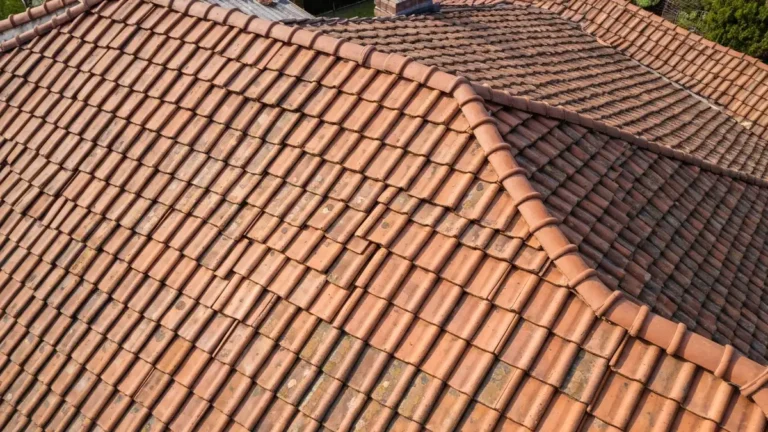 Dachówka ceramiczna na dachu domu jednorodzinnego — widok z bliska na układ i jakość materiału