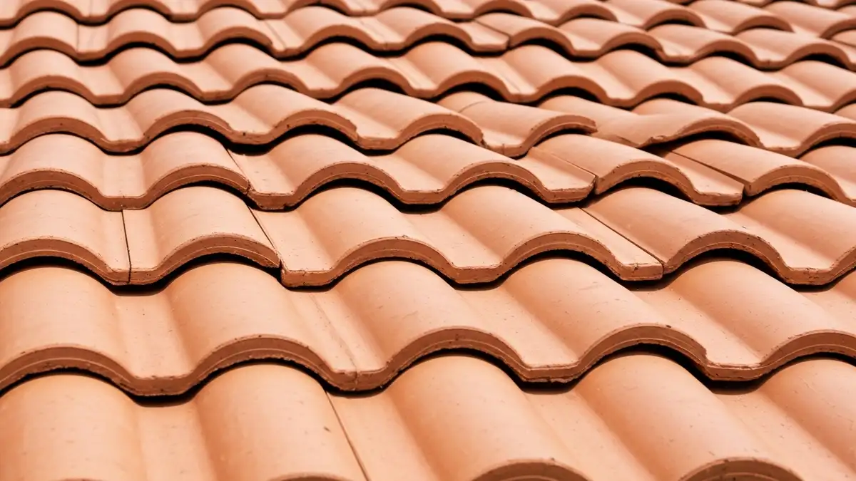 Dachówka esówka ceramiczna ułożona na połaci dachu dwuspadowego, widok z bliska na charakterystyczny falisty kształt