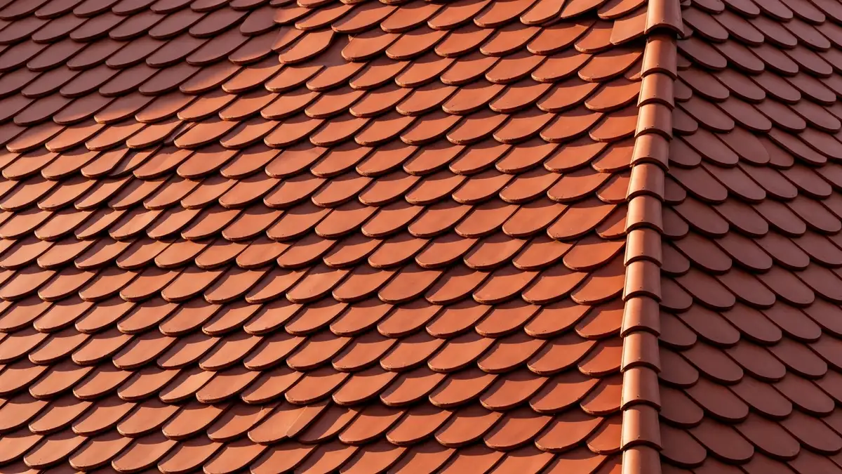 Dachówka karpiówka ceramiczna w kolorze ceglastoczerwonym na dachu dwuspadowym kamienicy