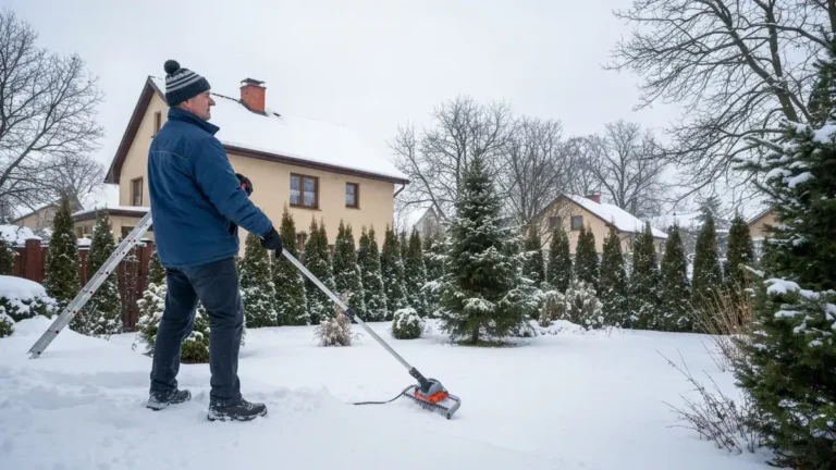 Odśnieżanie dachu teleskopowym zgarniaczem z ziemi - bezpieczna metoda usuwania śniegu