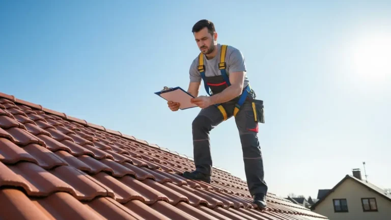 Dekarz przeprowadzający przegląd sezonowy dachu z dachówką ceramiczną wiosną — checklista konserwacji