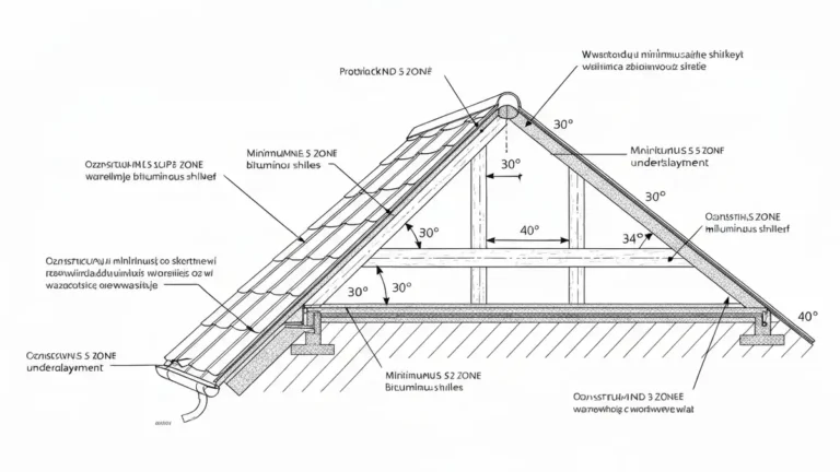 Schemat nachylenia dachu z zaznaczonym minimalnym katem dla gontow bitumicznych