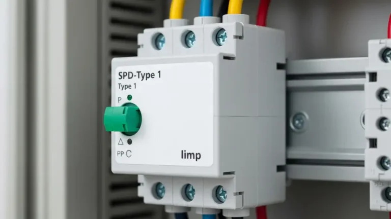 Ogranicznik przepiec SPD typ 1 zamontowany w tablicy elektrycznej budynku jednorodzinnego