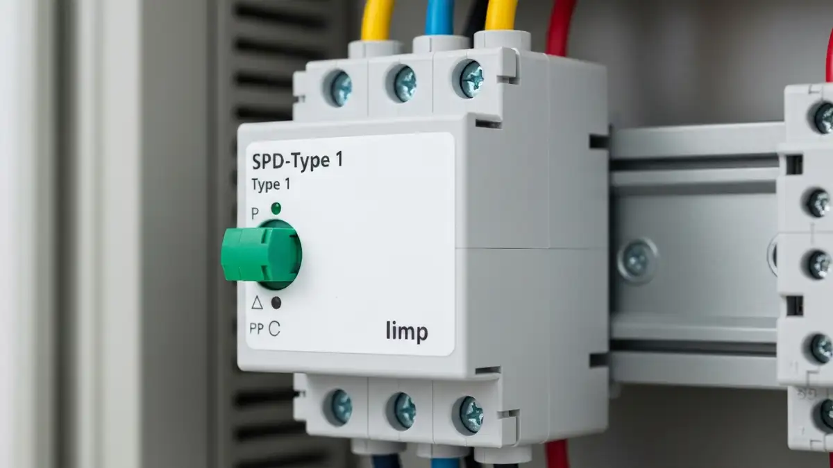 Ogranicznik przepiec SPD typ 1 zamontowany w tablicy elektrycznej budynku jednorodzinnego