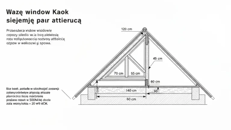 Schemat doboru rozmiaru okna dachowego do powierzchni poddasza — diagram z wymiarami